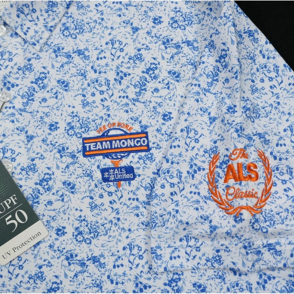 Donald Ross Mens M Floral Golf Polo Adriatic Blue ALS Classic Team Mongo Bears
